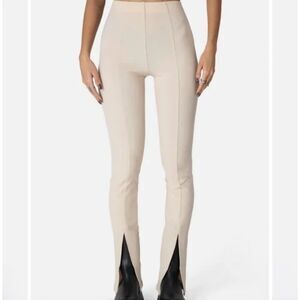 Adika Pants Cream Khaki Split Hem Wide Leg Flare Leggings Stretch Pull On Medium